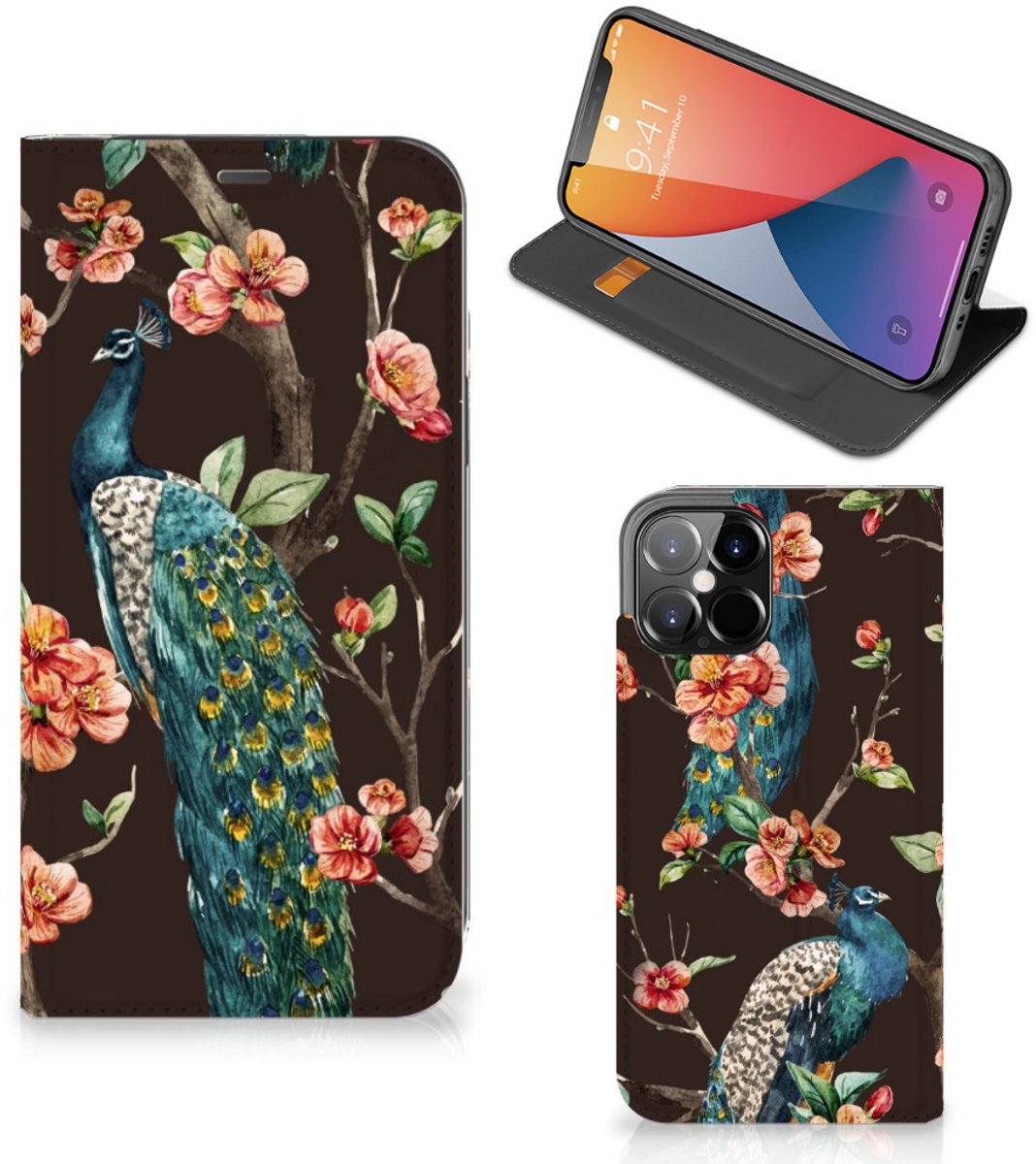 Standcase Hoesje voor iPhone 12 Pro Max Hoesje maken Pauw met Bloemen