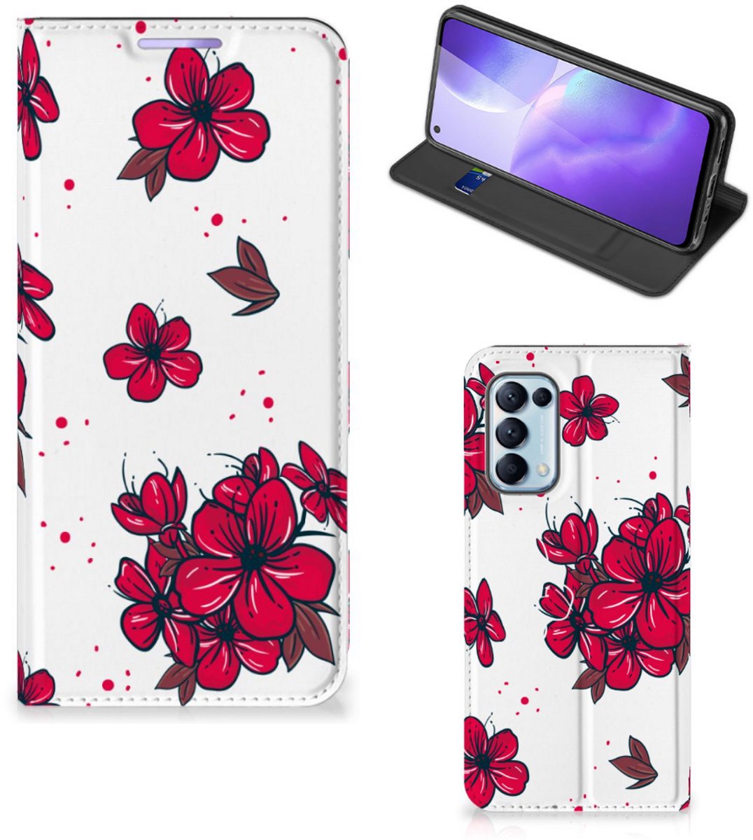 Standcase Hoesje voor OPPO Find X3 Lite Smart Cover Blossom Red