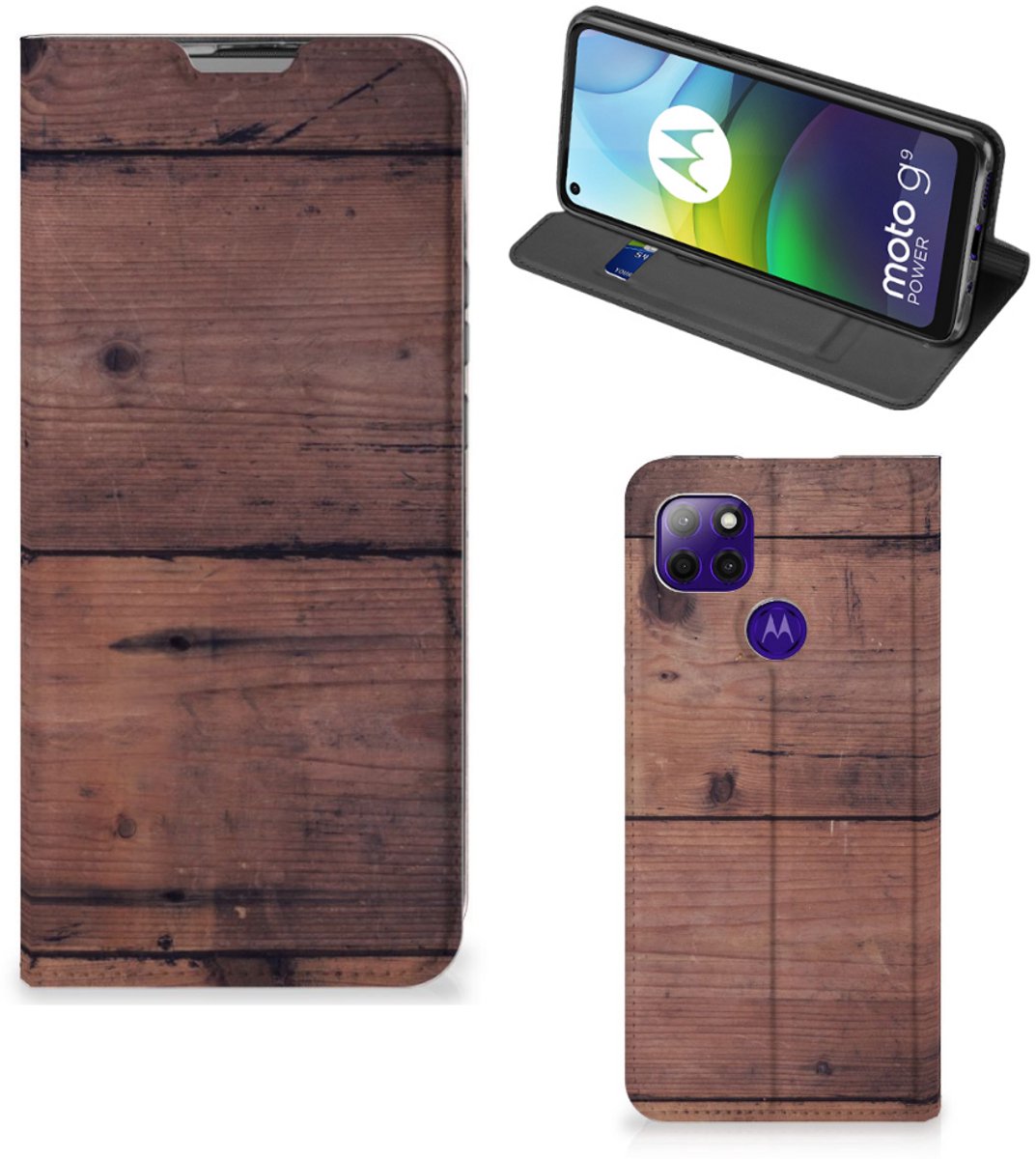 Motorola Moto G9 Power Book Wallet Case Old Wood