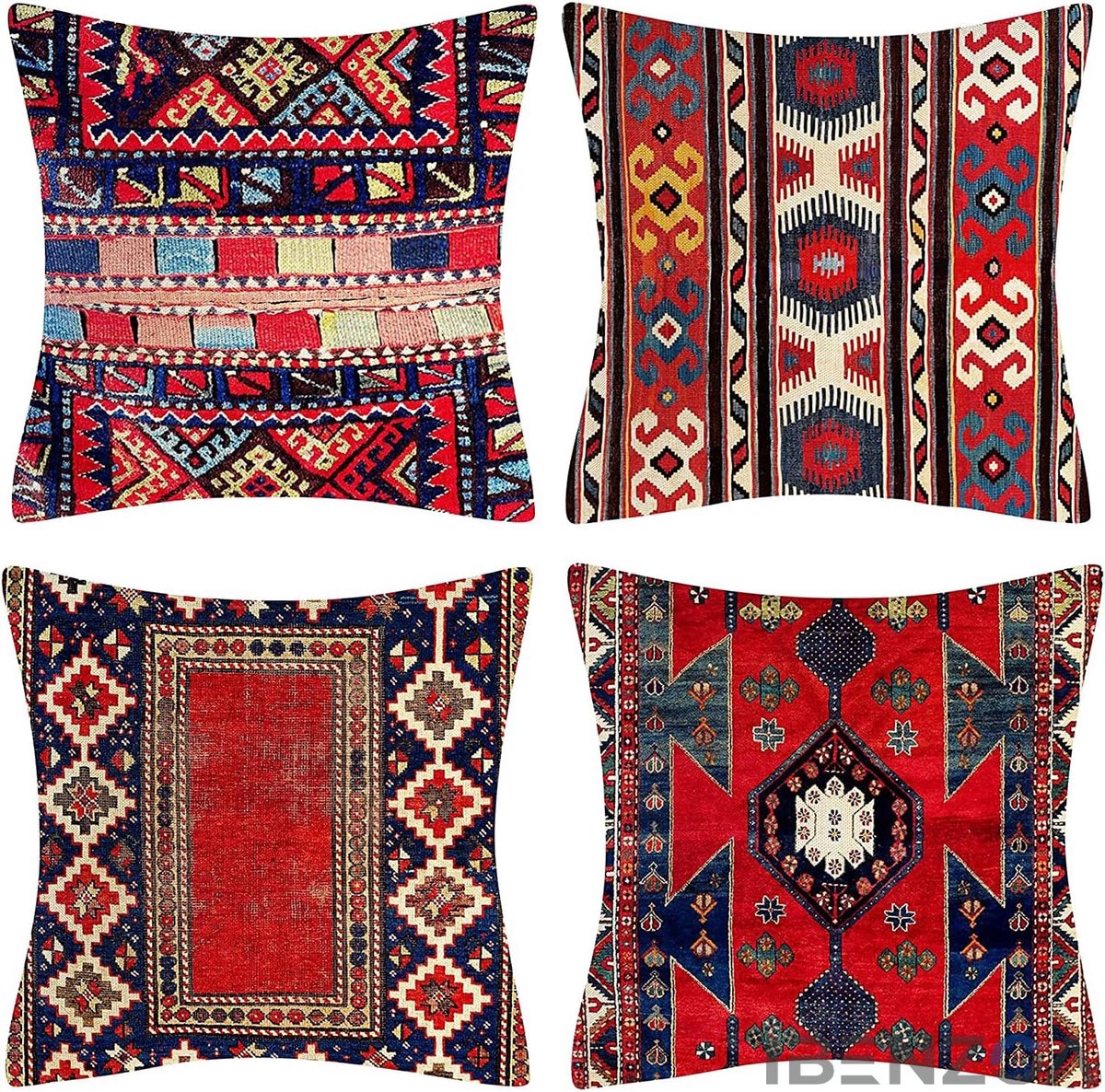 Ibenzoa Decoratieve Kussenslopen - Rood - 40x40 cm - Linnen