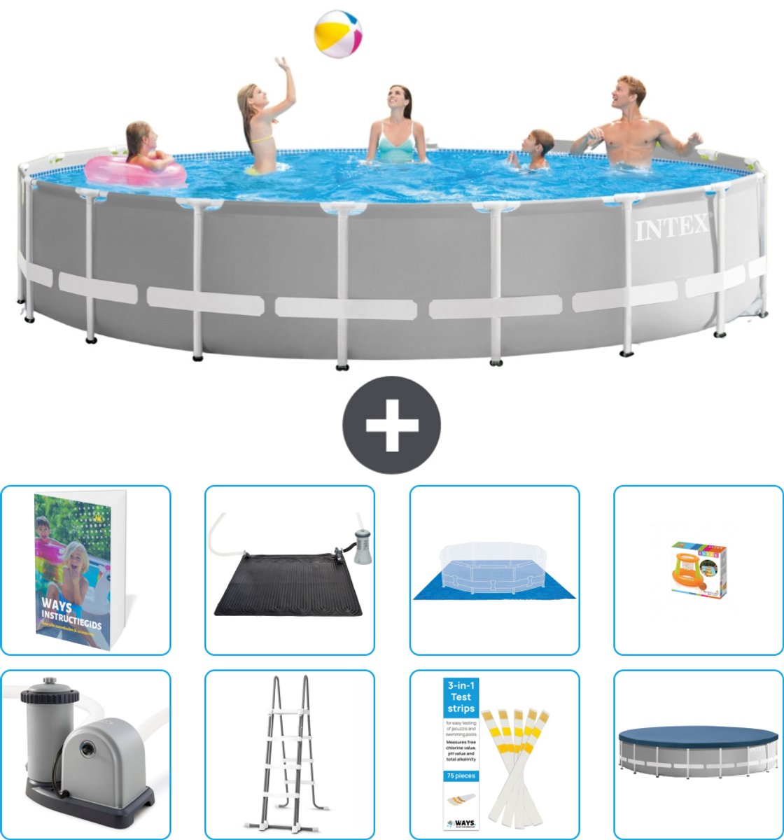 Intex Rond Prism Frame Zwembad - 548 x 122 cm - Grijs - Inclusief Pomp - Ladder - Grondzeil - Afdekzeil - Solar Mat - Speelgoed - 9-delig