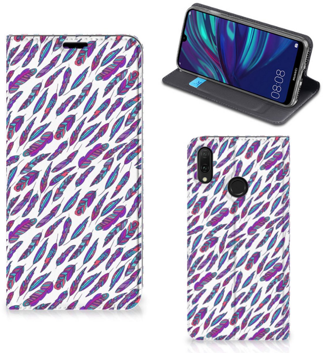Huawei Y7 hoesje Y7 Pro (2019) Hoesje met Magneet Feathers Color