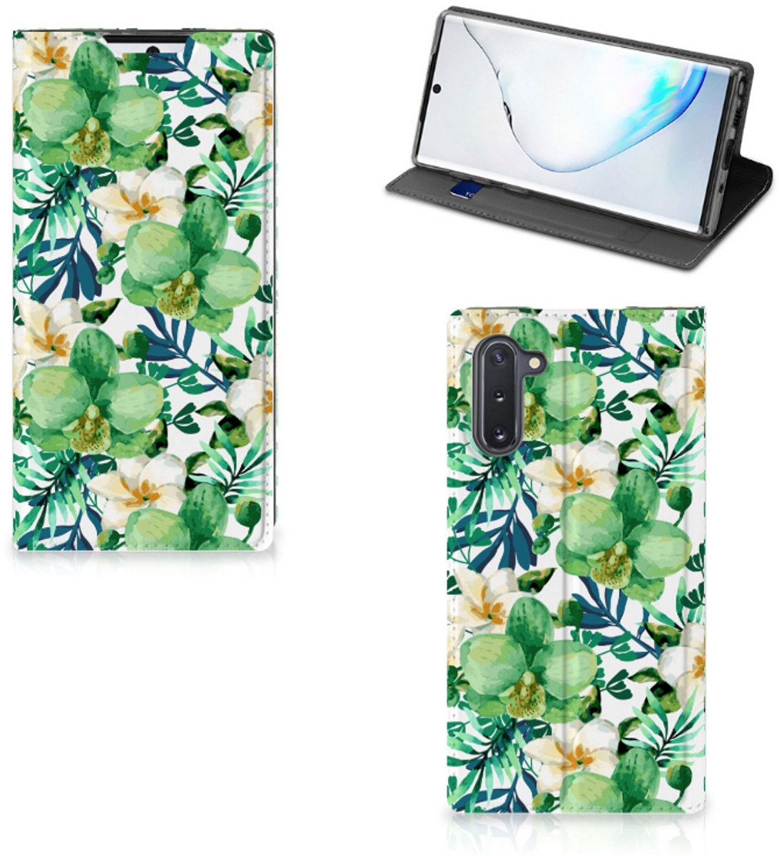 Standcase Hoesje voor Samsung Galaxy Note 10 Smart Cover Orchidee Groen