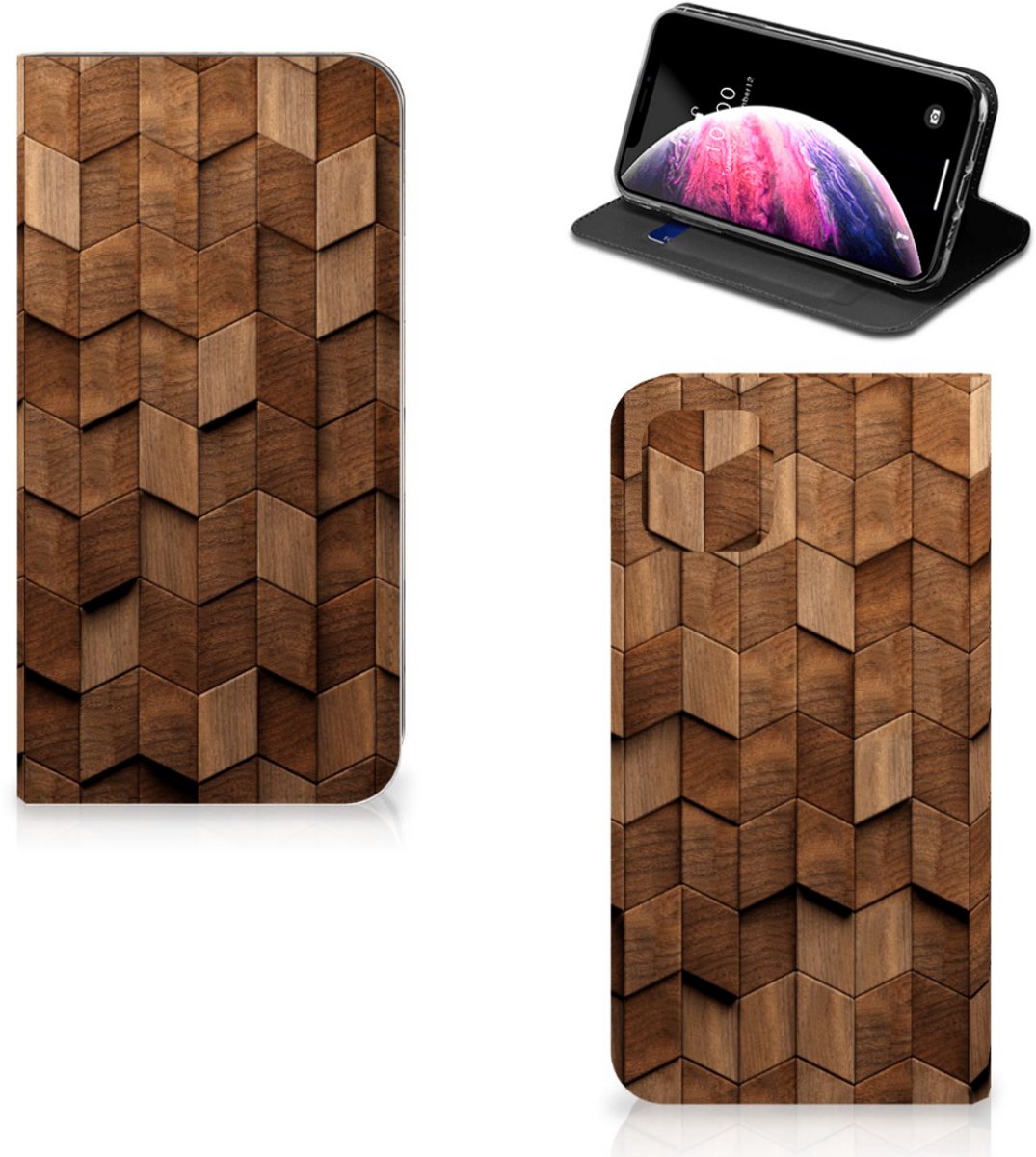 Book Wallet Case voor Apple iPhone 11 Pro Max Wooden Cubes