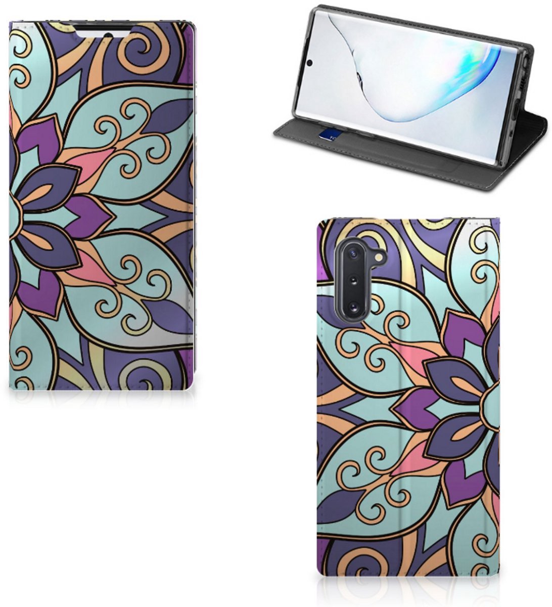 Book Case voor Samsung Galaxy Note 10 Smart Cover Purple Flower