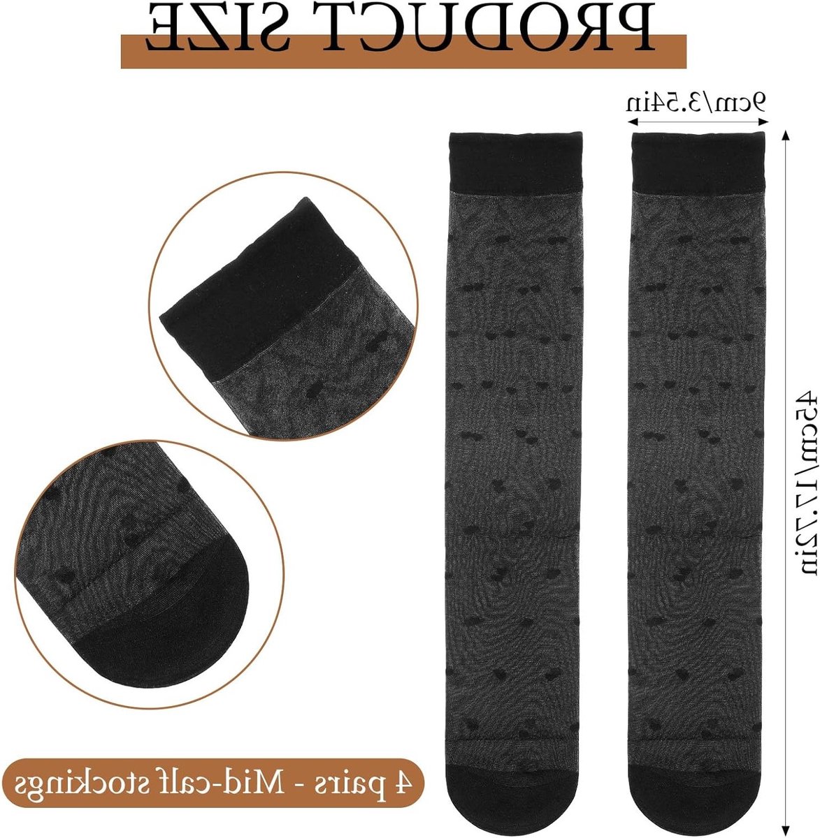 Vrouwen Polka Dot Knie Hoge Kousen - 4 Paar Zwarte Dunne Nylon Sokken met Mesh Ontwerp voor Mode en Comfort