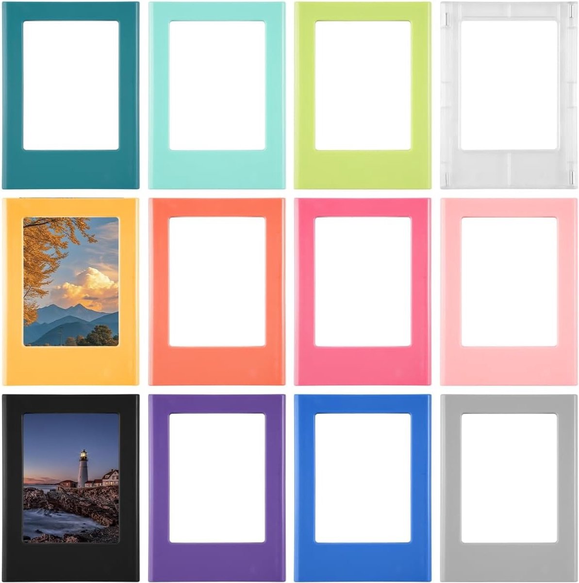 Kleurrijke Magnetische Fotolijsten Set van 12 Stuks, 3 Inch Mini Fotolijsten voor Koelkast en Bureau, Ideaal voor Collages en Herinneringen