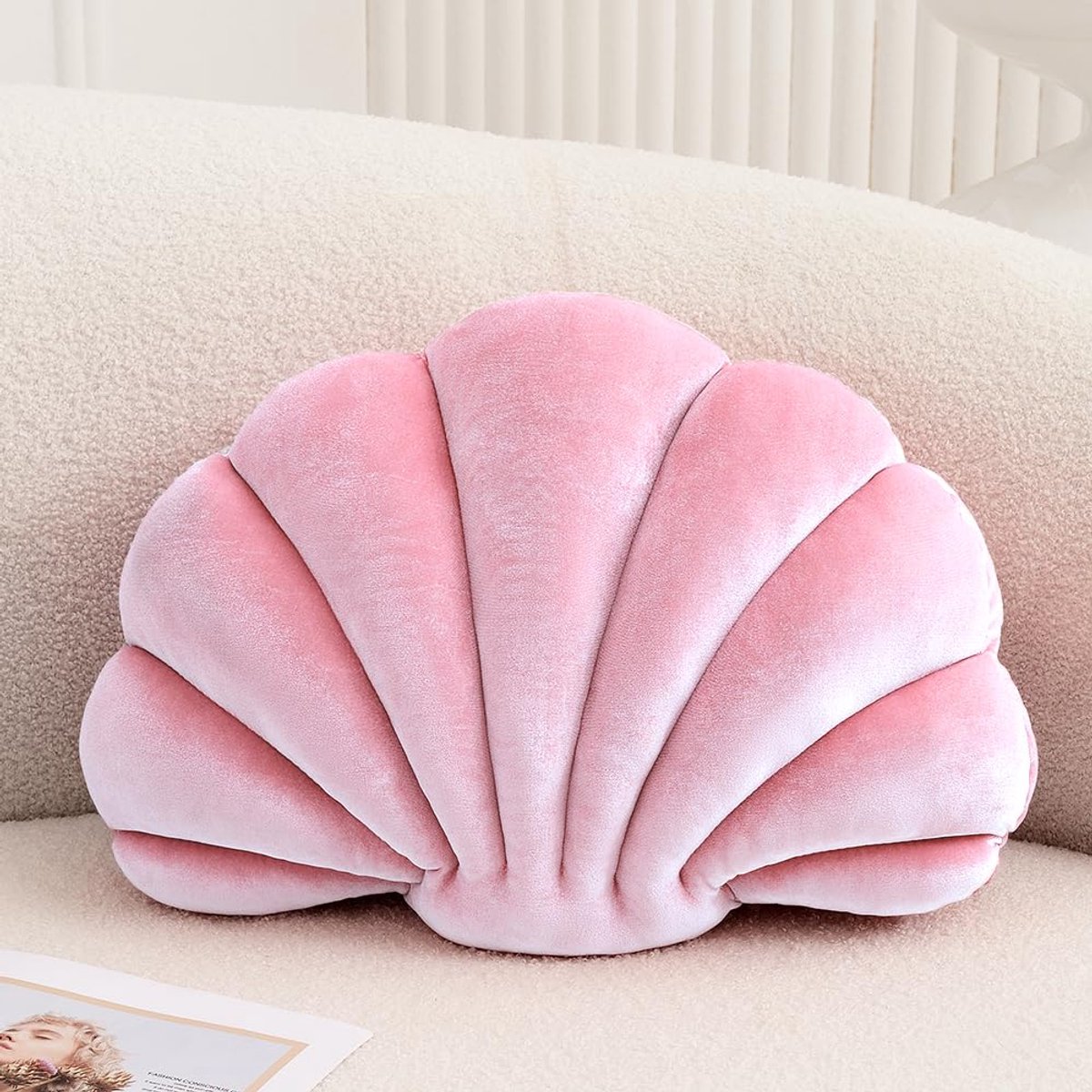 carmdering - Schelp Kussen - Decoratief Kussen - Fluweel Kussen - 40×25 cm, PP gevuld, zacht en huidvriendelijk - Voor slaapkamer, bank en kinderkamer - Roze - Machinewasbaar - Perfect cadeau voor kerst en verjaardag