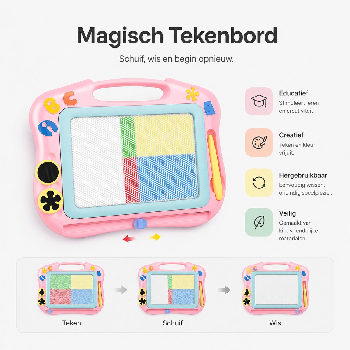 BOTC Tekenbord - Magnetisch - Kids Art - Kleuren Tekenbord - Roze — afbeelding 4