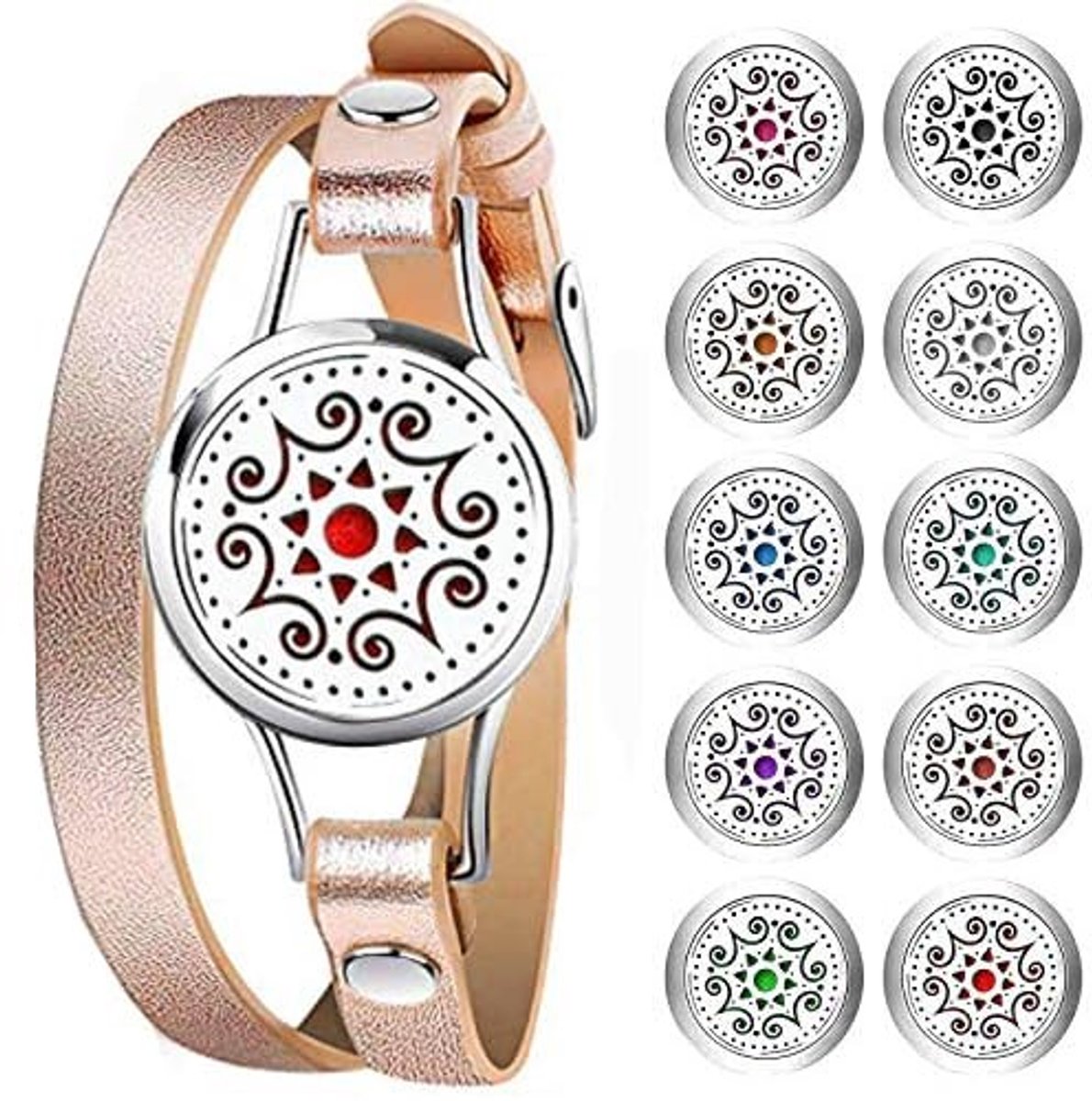 Dailygoody - Aromatherapie armband - Etherische olie diffuser - Roestvrij staal - Mandala-A - Sieraden cadeau - Geschikt voor vrouwen