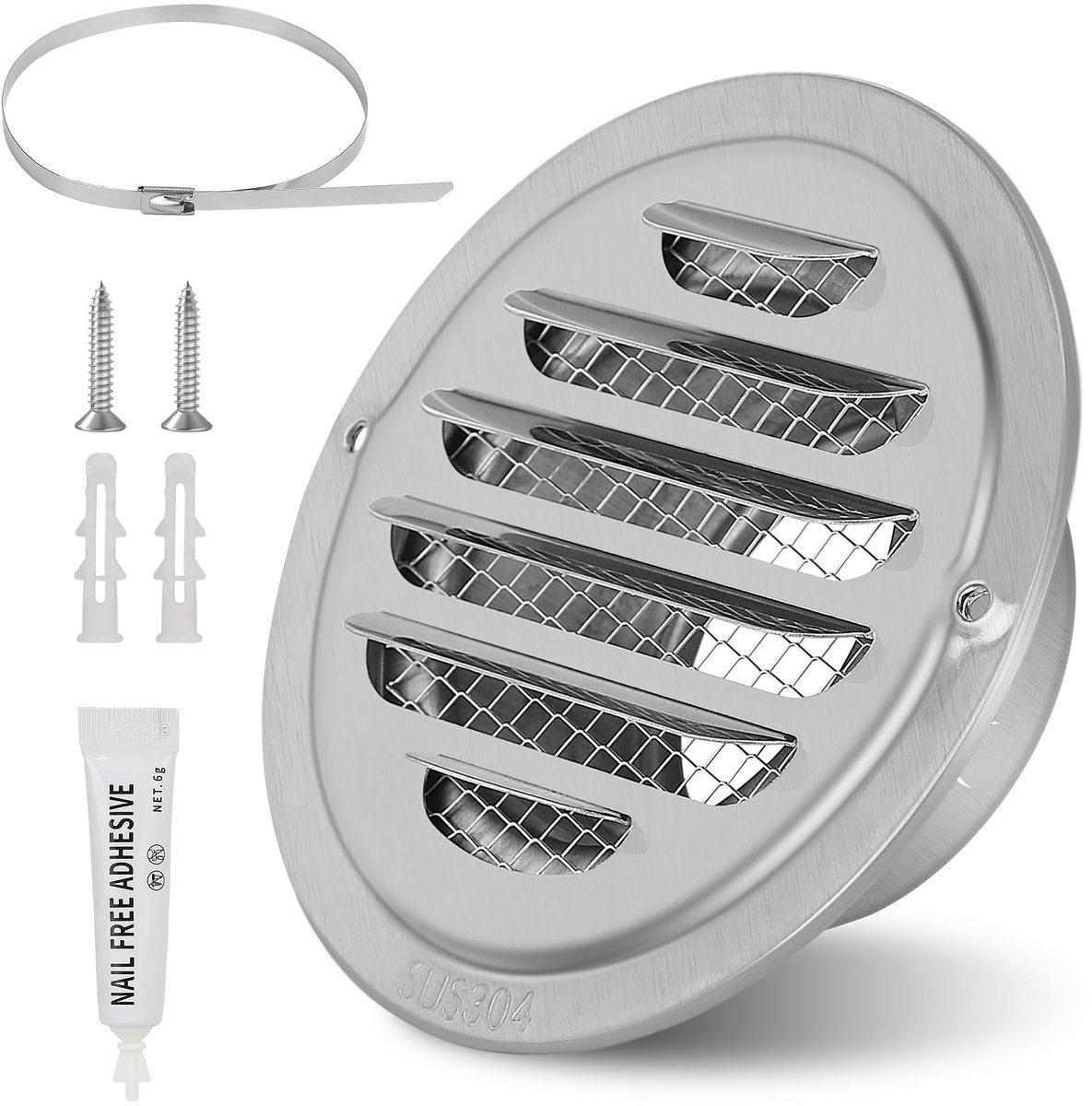 Dailygoody - Ventilatierooster - Roestvrij staal - Weerbestendig - 80 mm - Insectenbescherming - Geschikt voor keuken en badkamer - Rond lamellenrooster