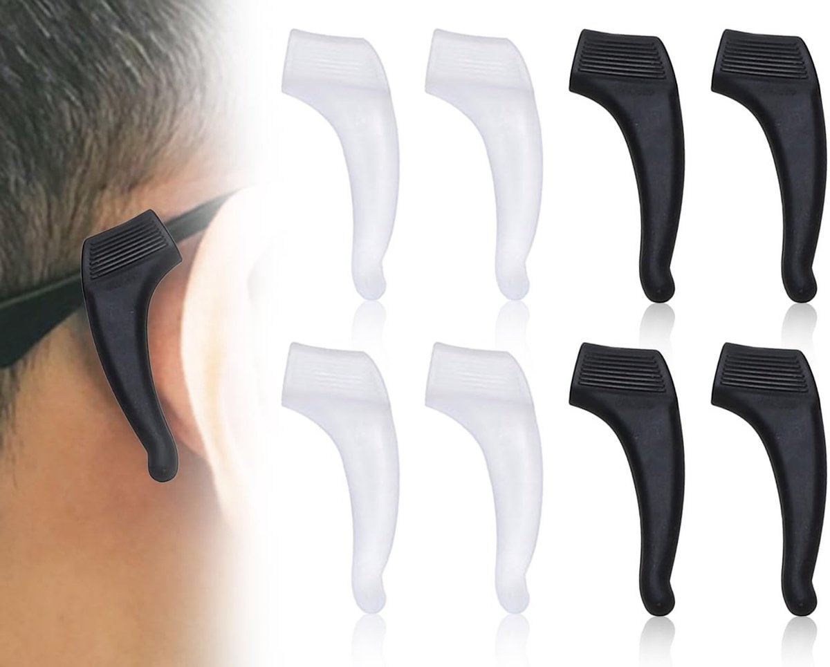 Dailygoody - Brillenpootdeksels - Antislip - Siliconen - Zwart en transparant - Comfortabel dragen - Geschikt voor elke bril - Set van 4 paar