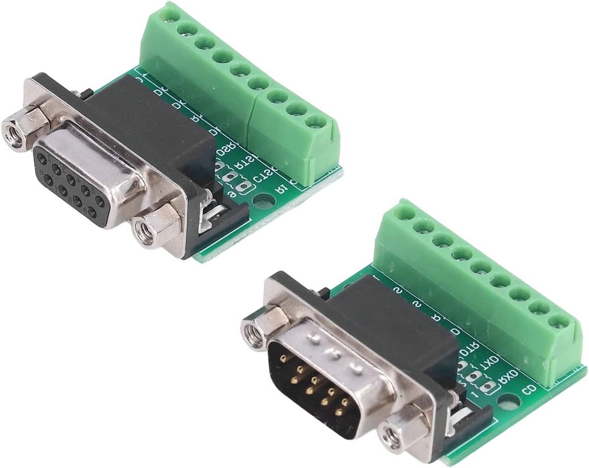 DB9 Male Female Connector Adapter, 2 Stuks 9-Pin Seriële Koppeling voor RS232 RS485 Gegevensoverdracht en Communicatie Protocol