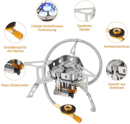 Dailygoody - Campingkooktoestel - 6800 Watt - Winddicht Ontwerp - Compact formaat - Gasfornuis - Ideaal voor kamperen - Lichtgewicht en draagbaar — afbeelding 4