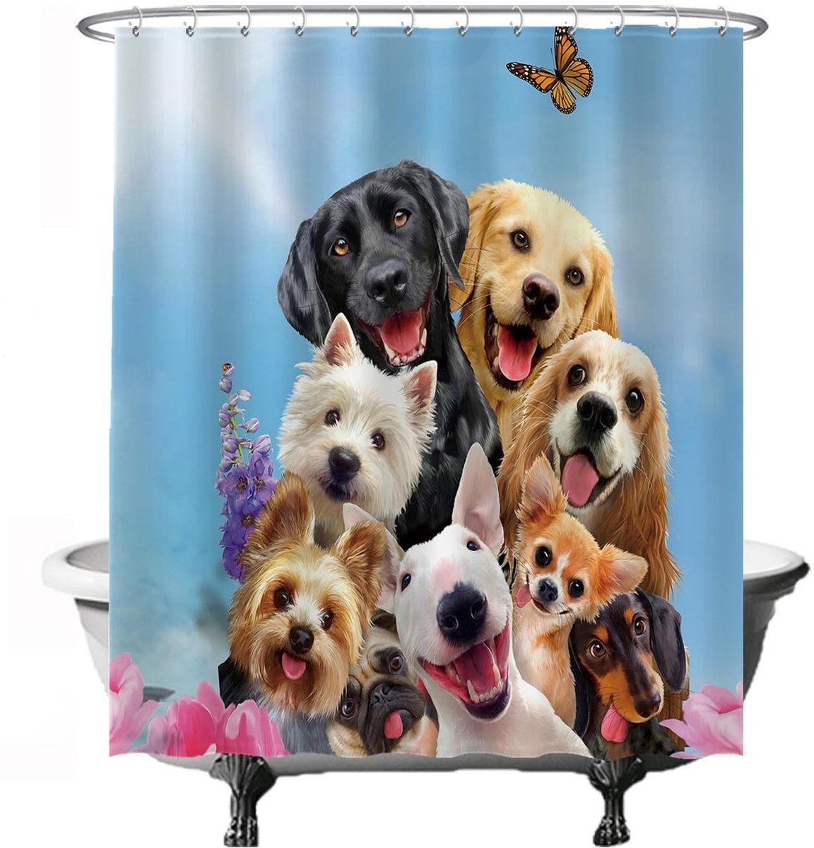 Dailygoody - Douchegordijn - Hond Dieren Honden - Wasbaar - 180 x 200 cm - Anti Schimmel - Blauw Zwart Beige Wit Roze - Decoratief - Geschikt voor Bad...
