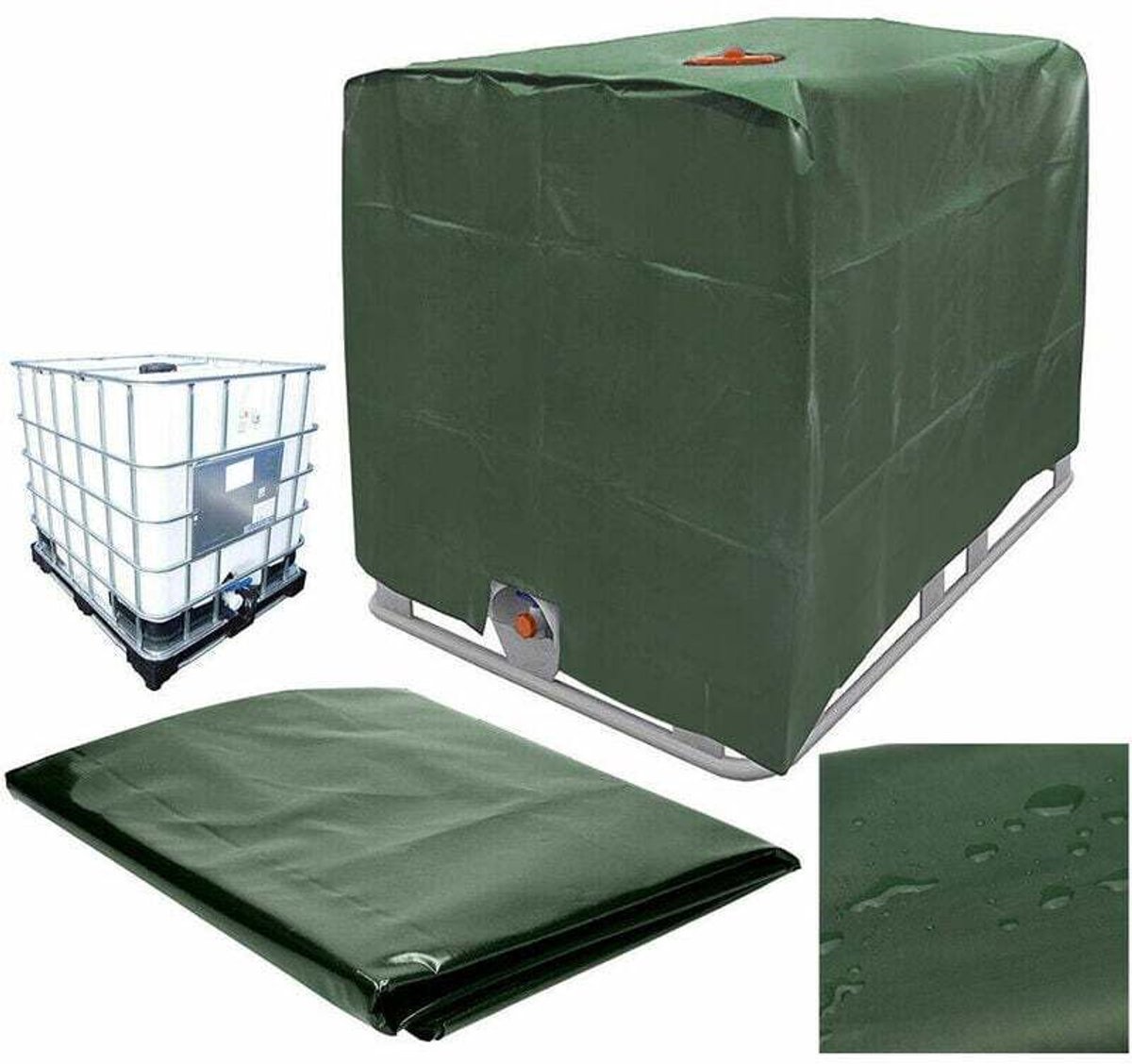 Waterreservoirhoes, geschikt geschikt voor IBC 1000L, stof-, UV- en regenbestendig, 120 x 100 x 116 cm (groen).