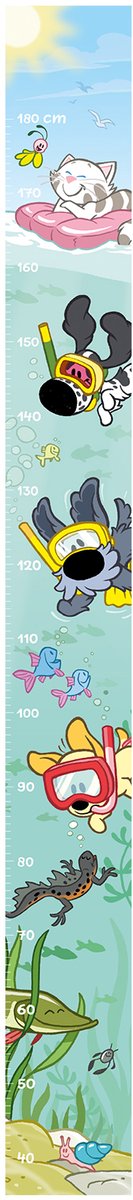 Woezel en Pip Groeimeter Muursticker - Water - 160x17cm - Multi