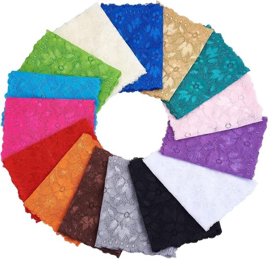 Kleurrijke Elastische Kantband van 2 Yards, 16cm Breed, Bloemige Rand voor Kleding, Ondergoed en Tafeldecoratie, Zwart — afbeelding 4