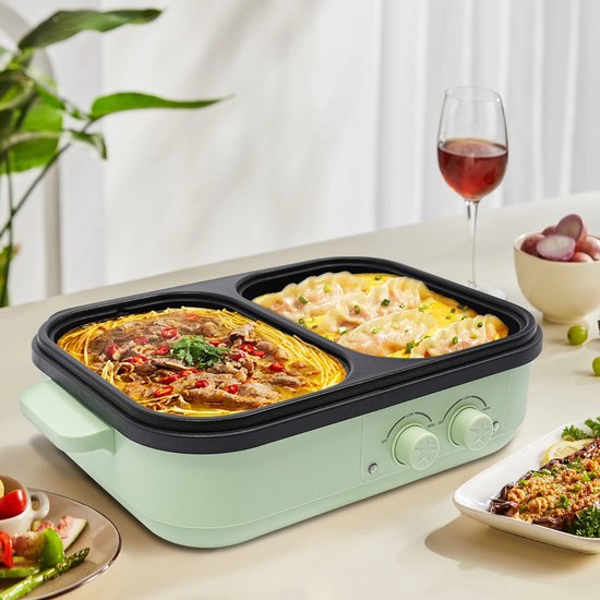Lifero Hotpot Elektrisch - Multicooker - Grillplaat - Barbecue - Gourmetstel - Fonduepan - Anti Aanbak - 1300W - Camping Koken — afbeelding 4