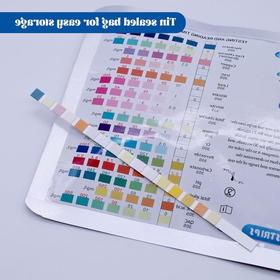 Complete Waterkwaliteits Teststrips - 16 in 1 voor Hardheid, Lood, Ijzer en Koper - 50 Stuks voor Eenvoudige Controle van Drinkwaterkwaliteit — afbeelding 2