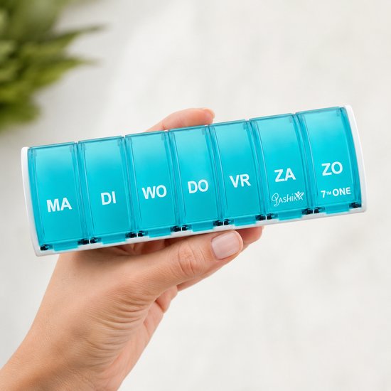Yashika Pillendoosje 7 Vakken – Pillendoos 7 Dagen – Medicijndoos – Pillenplanner – Pillen Organizer – Medicijn Organizer – Pillenbakje – Medicatie Planner – Tabletten Doosje – Supplementen Doosje – Week Pillendoos – Nederlandstalig – Reisdoosje