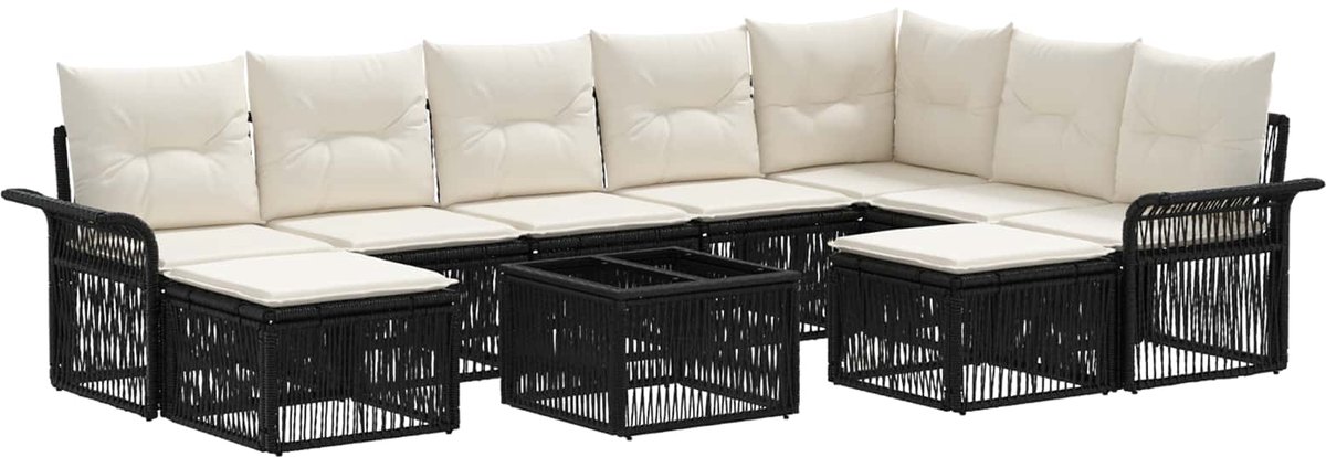 vidaXL - Tuinbank - Set - 10 - pcs - Zwart - en - Crème - Wit - poly - rattan