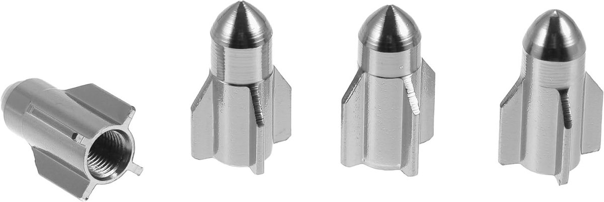 Decoratieve Ventieldoppen voor Autobanden - 4 Stuks Rocket Stijl, Aluminium, Geschikt voor Auto en Vrachtwagen, Stofdicht en Duurzaam