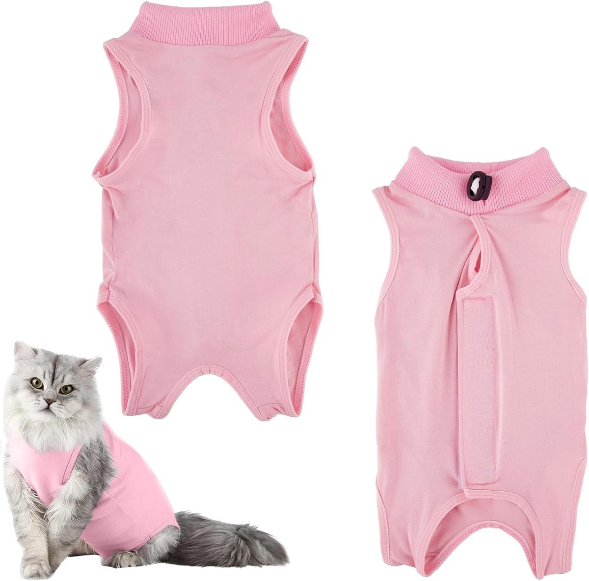 Ademend Herstelpak voor Katten - Anti-Leak Romper als Alternatief voor E-Collar - Chirurgisch Pak voor Buikwonden (Roze, S)