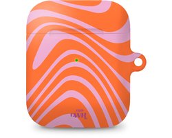 xoxo Wildhearts hoesje geschikt voor Airpods 1/2 - Boogie Wonderland Orange - Ook als telefoonhoesje verkrijgbaar - schokbestendige case geschikt voor Airpod 1 en 2 - koptelefoon case - Beschermhoes met golvende print - golven - oranje / roze