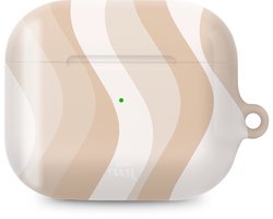 xoxo Wildhearts hoesje geschikt voor Airpods Pro 1 / Pro 2 - Minimal Nude - Ook als telefoonhoesje verkrijgbaar - schokbestendige case geschikt voor Airpod Pro (2) - koptelefoon case - Beschermhoes met golvende print - golven - wit / beige