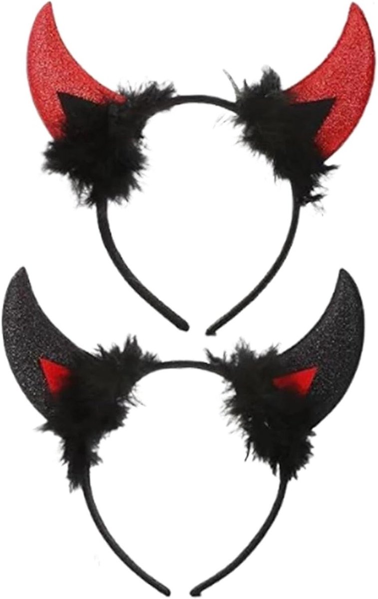 Verstelbare duivelshoorn hoofdbanden voor Halloween feesten, kostuumaccessoires en rollenspellen - 2 stuks in rood en zwart