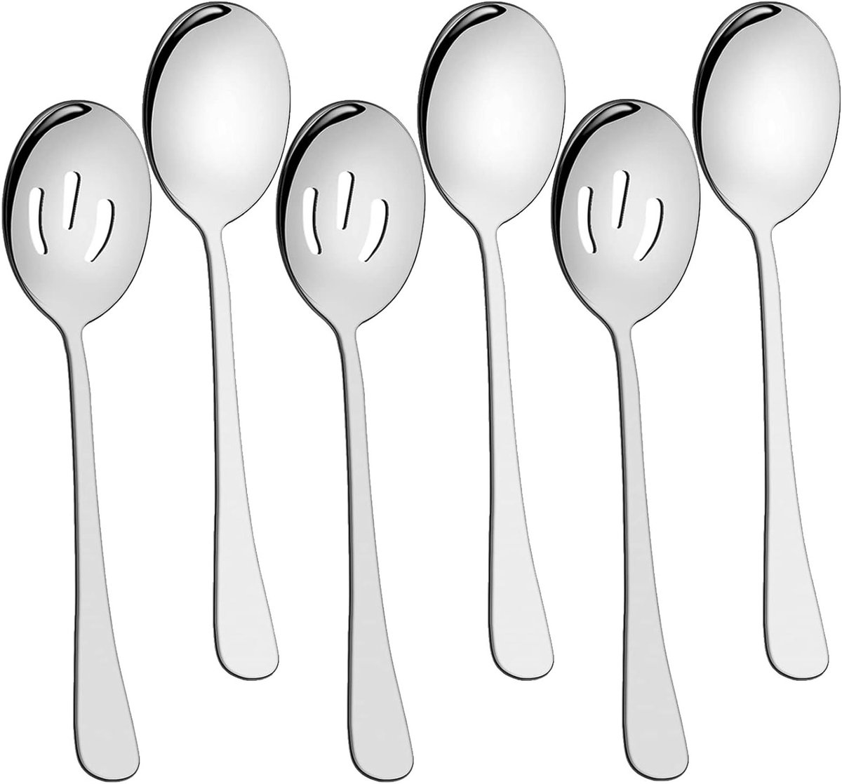 Set van 6 Serveerlepels van 22 cm, Inclusief 3 Serveerlepels en 3 Gelepelde Lepels, RVS, Ideaal voor Buffet en Taart, Keukenaccessoires en Bestekset