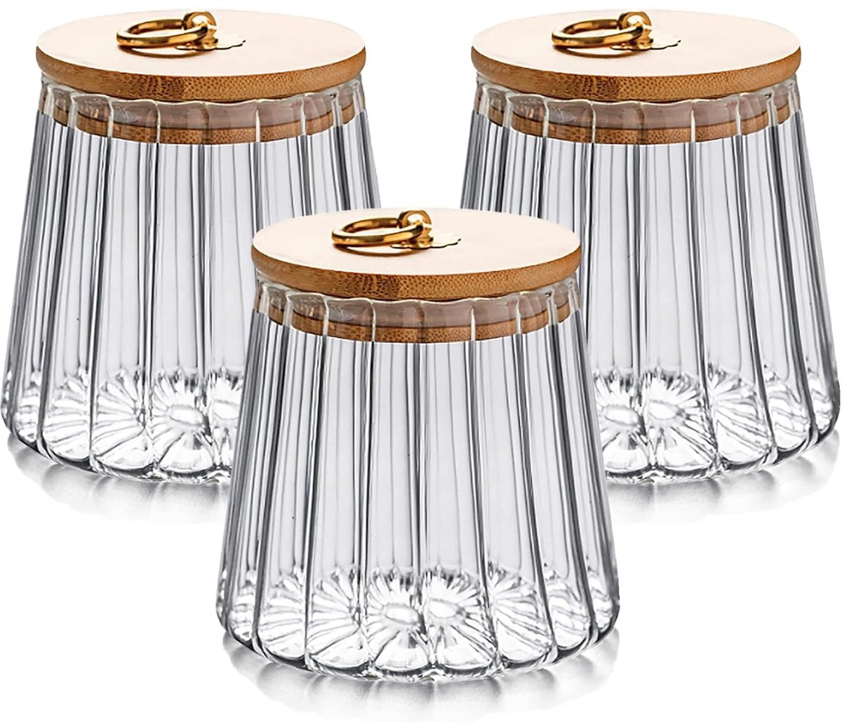 Dailygoody - Opslagpotten - Decoratief - 700 ml - Glas met bamboe deksel - Multifunctioneel - Geschikt voor snoep en koekjes