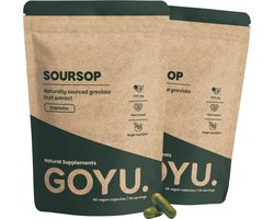 GOYU Soursop Extract 500 mg Combideal 2x 60 Capsules - Soursop Extract Capsules - Graviola - Zuurzak - 10:1 extract van het vruchtvlees - 500 mg per capsule - 60 capsules - Vegan - Zonder toevoegingen - Lab getest