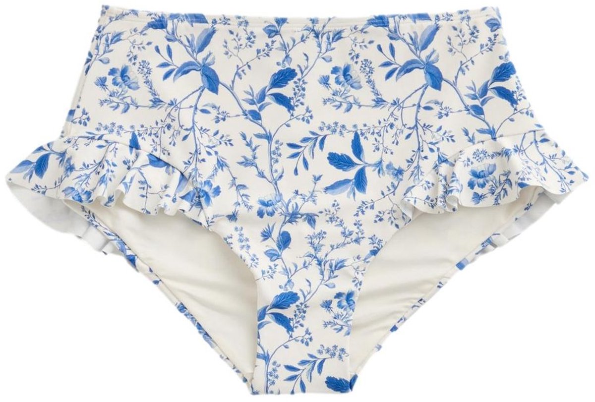 Next Dames - Bikinislip met hoge taille en ruches - Crème Cream/Blue Ditsy Floral