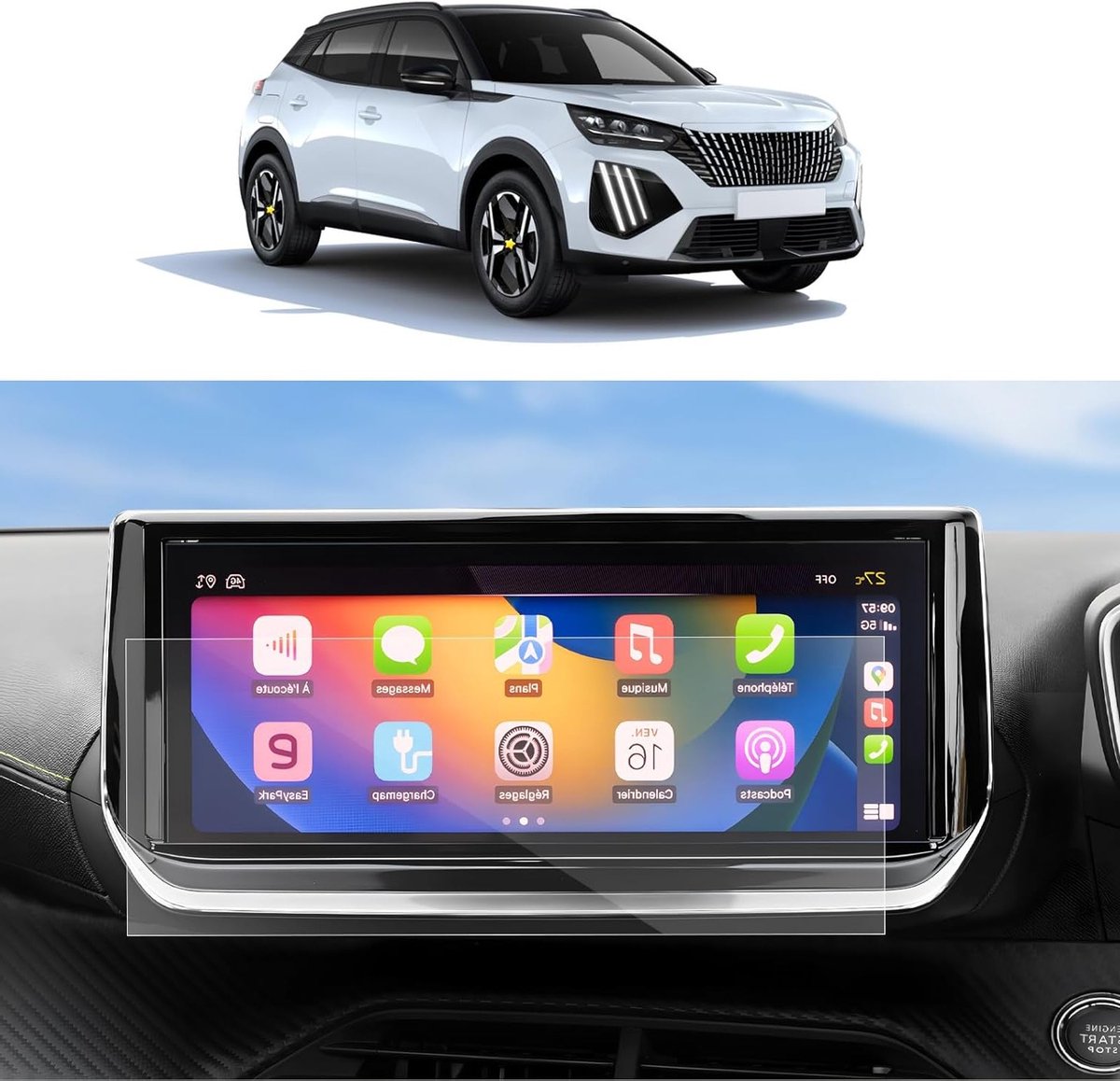 2-Pack Screen Protector voor Peugeot 208 e-208 P21/2008 e-2008 P24 2023 2024 - GPS Navigatie, PET Beschermfolie, 10 Inch Scherm Bescherming
