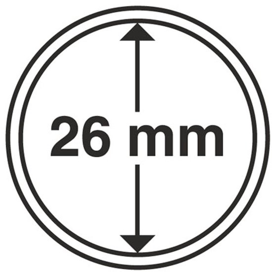 Illustratie van een cirkel met pijl, geeft diameter 26 mm aan.