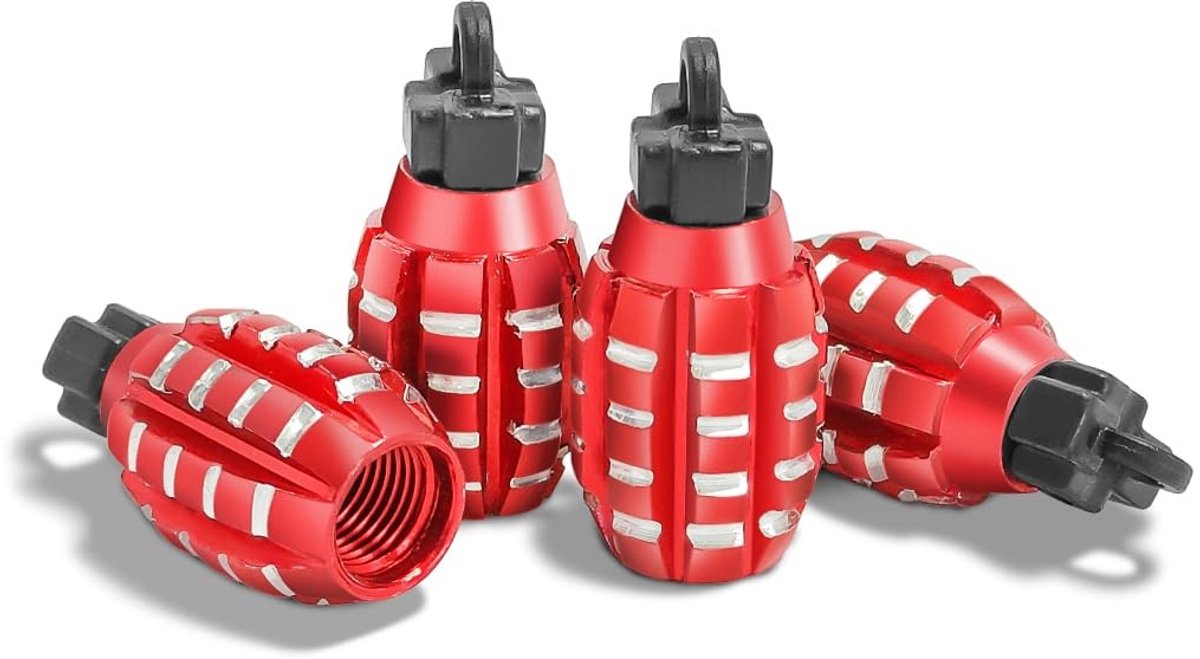 Dailygoody - Ventieldoppen - Handgranaatstijl - Aluminium - Rood - Ventieldoppen voor auto en motorfiets - Set van 4 stuks