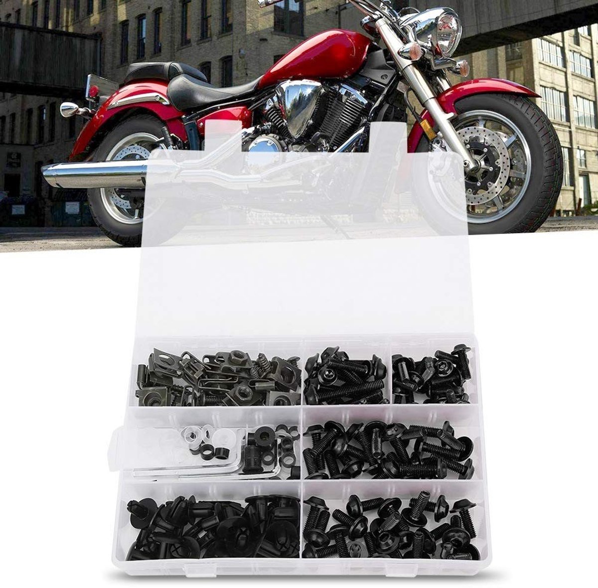 OmGoods - Dailygoody - Motorfiets Kuipschroeven Set - 198-delige Schroeven voor Motoren - Zwart - M6 M5 Schroeven - Compleet voor Motoraccessoires - Geschi
