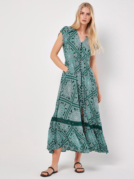 Scarf Print Crochet Detail Maxi Dress