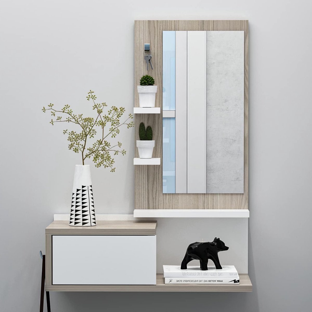 Hanging Furniture voor Hal, Spiegelkast met Lade en Plank, Moderne Wandkast in Wit en Avol