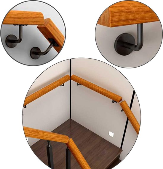 Zwarte Railing Steunen voor Houten Leuningen, 5 Stuks, Wandmontage Accessoires 60 x 80 mm, Duurzaam en Sterk — afbeelding 2