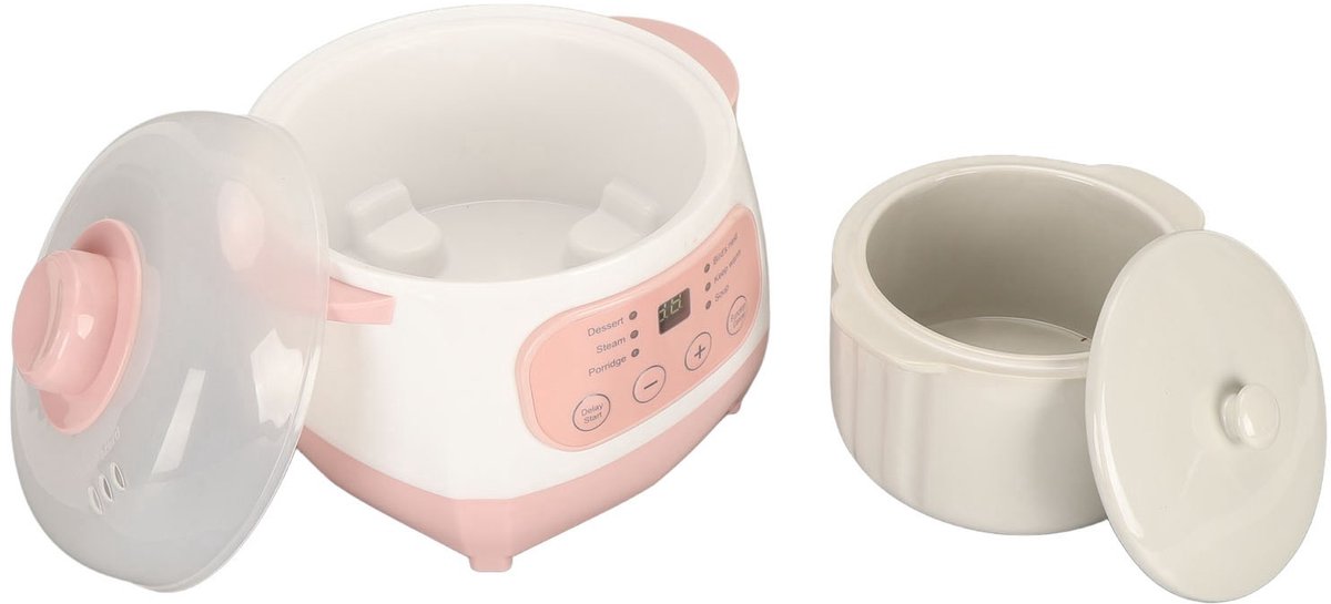 Mini rijstkoker - Basis rijstkoker met warmhoudfunctie - Met 24-uurs slimme voorinstelfunctie - Hoogwaardige keramische coating - Premium pan - Handig formaat voor kleine huishoudens en onderweg - 1L - Roze-wit