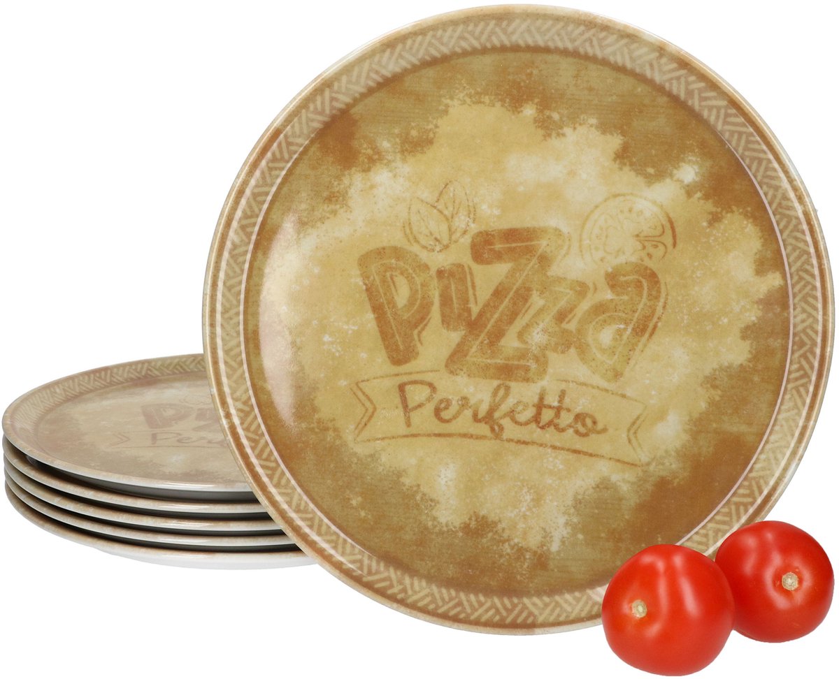 Set van 6 PERFETTO-pizzaborden, geel, Ø 31,5 cm, van porselein - 04019#ZZ09
