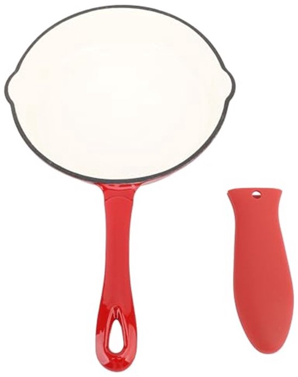 Antiaanbak Koekenpan, 16cm/20cm/25cm Geëmailleerde Gietijzeren Koekenpan, Keuken Ronde Koekenpan voor Kookplaat en Oven, Kamperen, Koken, Grillen (16cm)