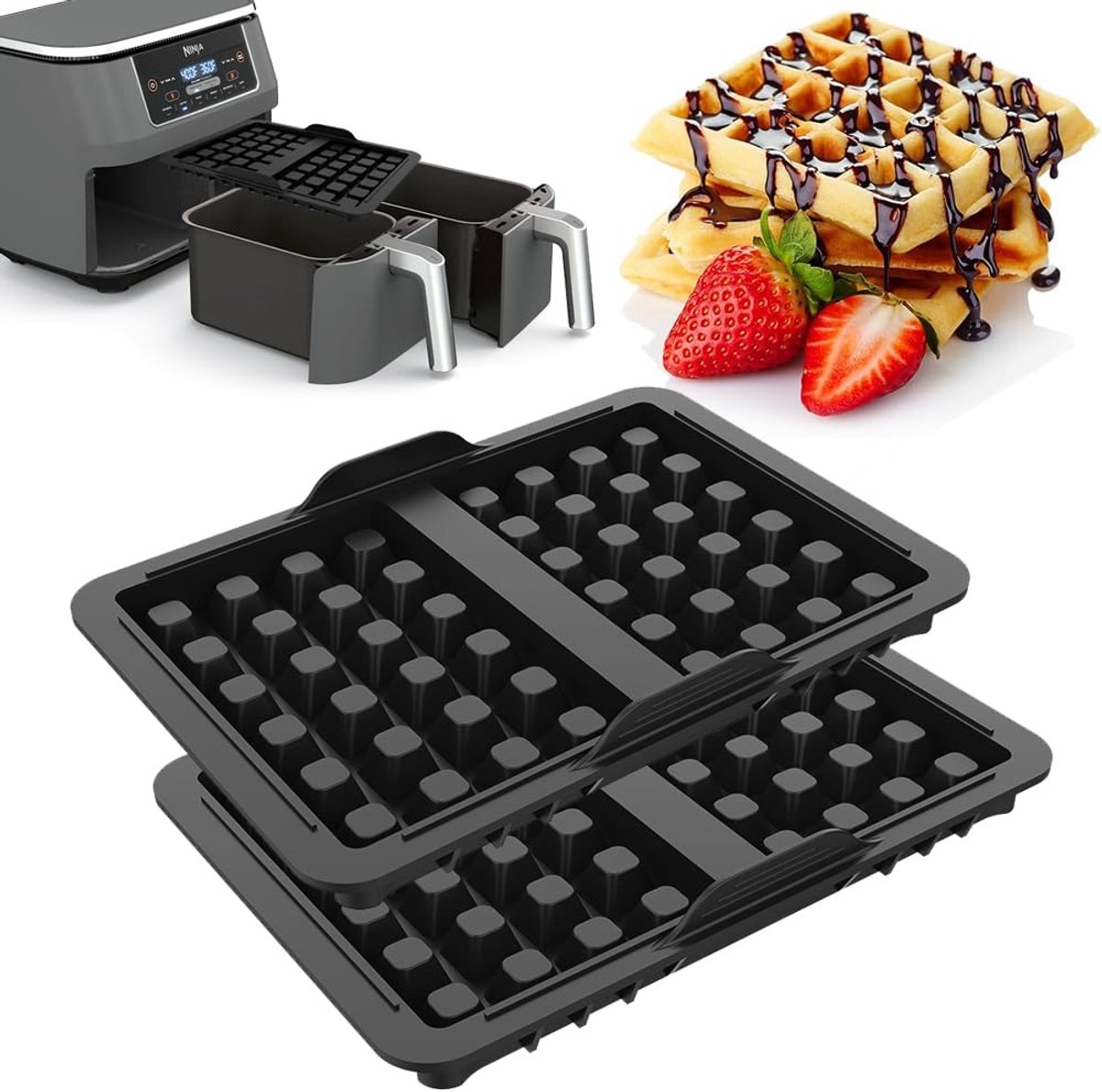 Wafelvormen Geschikt voor Ninja Airfryer Dual Zone AF300EU, AF400EU, AF451EU, AF500DE, SL400EU– 2 Stuks Siliconen Bakvormen – Anti-aanbak & Hittebestendig