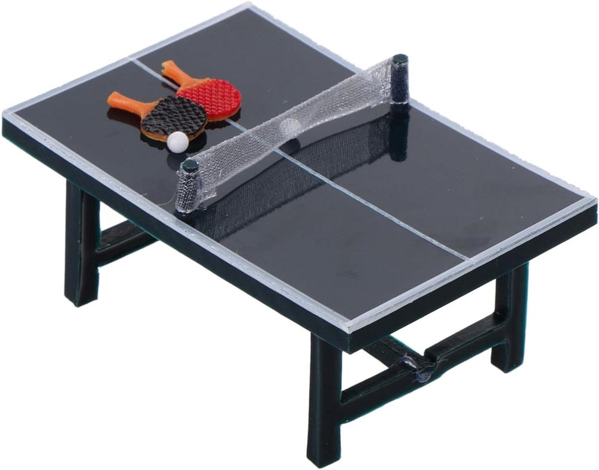 Mini Tafeltennistafel - Poppenhuis Accessoires - Decoratie Display - Authentieke Miniatuur - 7.7 x 5 x 3.2 cm - Multi