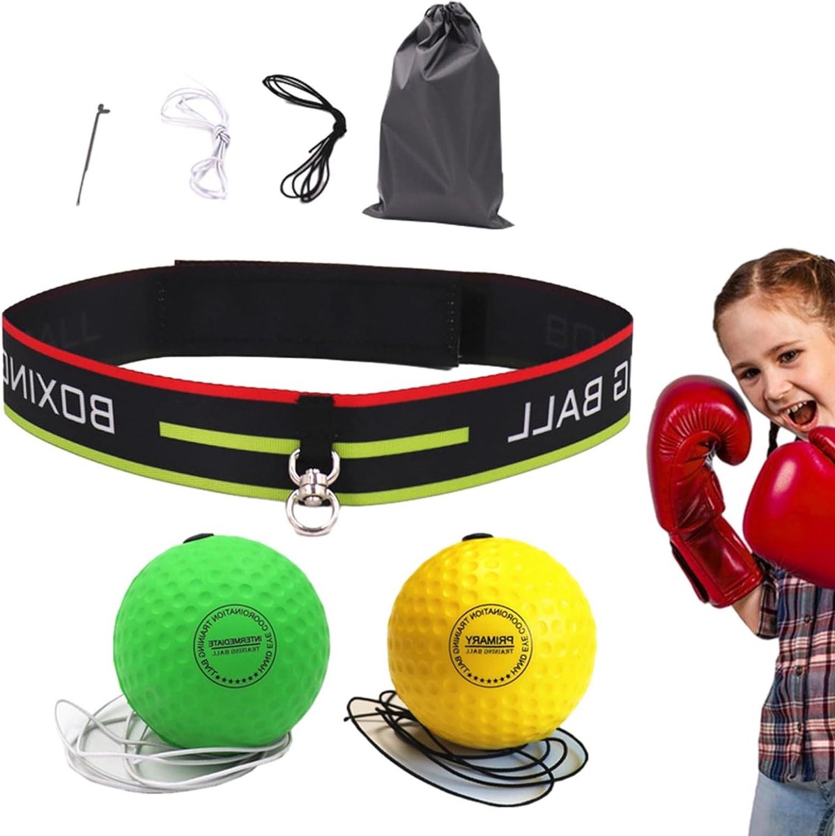 Boksen Reflex Bal - Trainingsbal Hoofdband - Verbeter Coördinatie - Verstelbare Pasvorm - 15 cm - Geel Groen