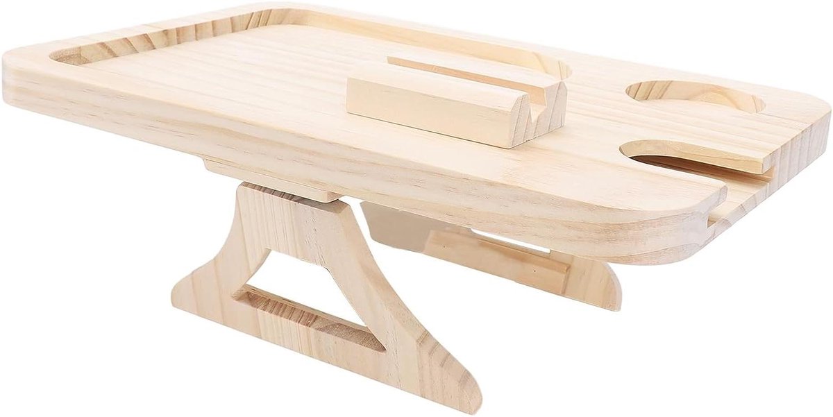 Bank Armleuning Bak - Opvouwbaar Dienblad - Ontspannen op de Bank - Met Wijnglashouder - 37 x 25 cm - Bruin