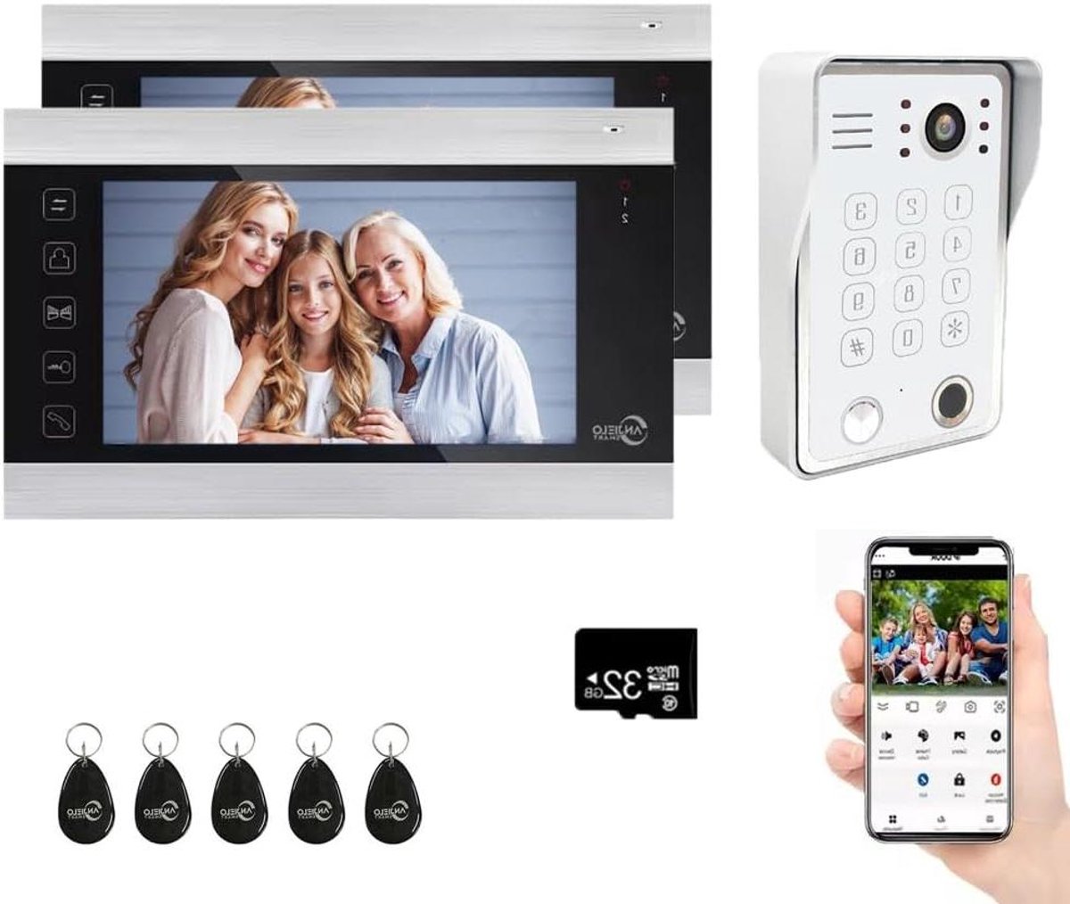 Video Deurintercom Systeem - Videodeurbel Set - Huis Beveiligen - 5-in-1 Ontgrendeling - 7 inch - Wit